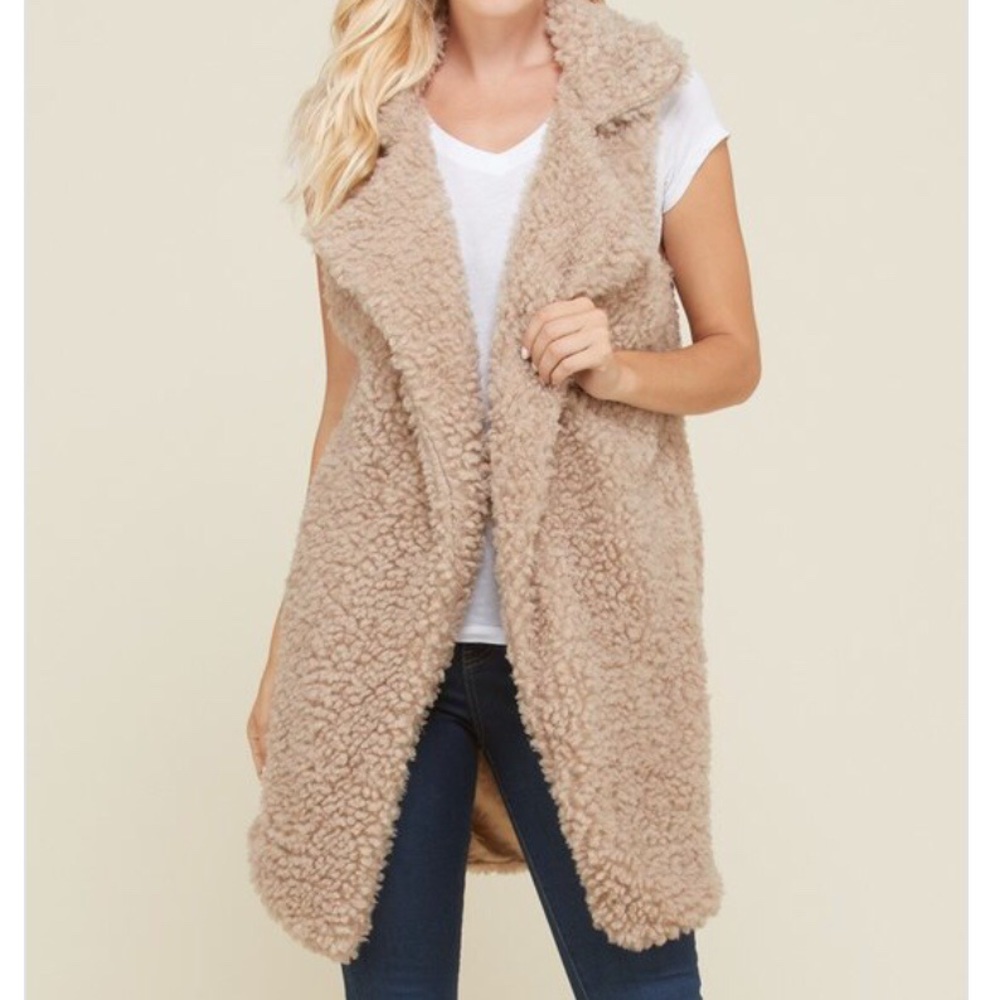 MOCHA TEDDYBEAR VEST W/ SIDE POCKETS